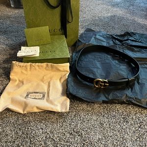 Gucci Leather Belt with Double GG Buckle